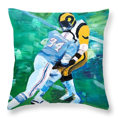 Earl Campbell runs over Rams - Throw Pillow