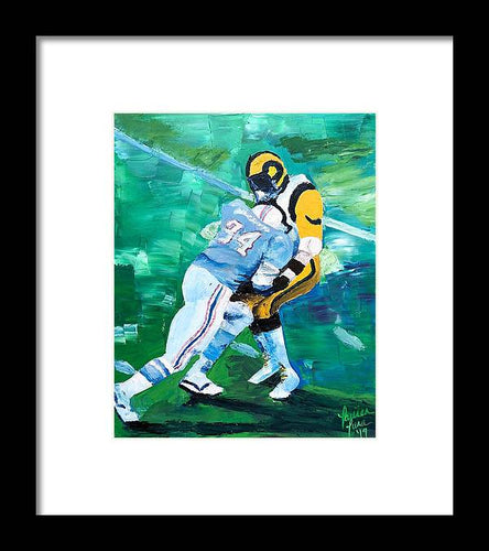 Earl Campbell runs over Rams - Framed Print