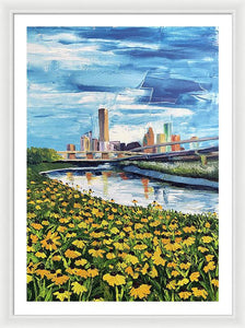 Houston Helianthus on White Oak - Framed Print