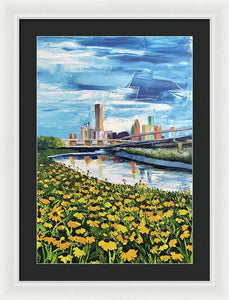 Houston Helianthus on White Oak - Framed Print