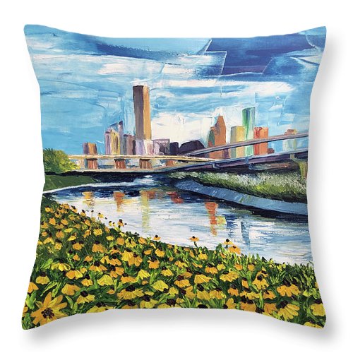 Houston Helianthus on White Oak - Throw Pillow