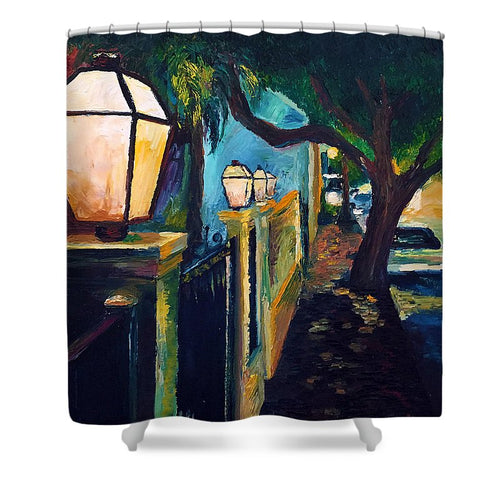 Late Night Burgundy Street - Shower Curtain