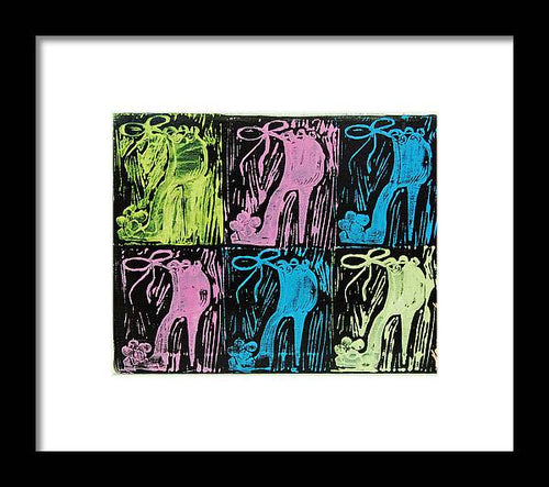 Untitled Shoe Print in Purple Green Blue and Pink - Framed Print