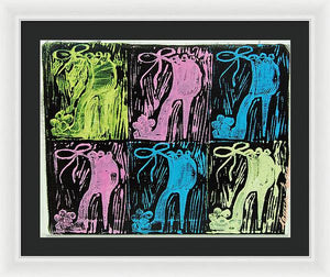Untitled Shoe Print in Purple Green Blue and Pink - Framed Print