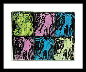 Untitled Shoe Print in Purple Green Blue and Pink - Framed Print